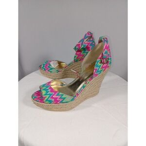 Elaine Turner Shoes Womens Size 8.5‎ Wedge Espadrille Sandals Zigzag Pattern